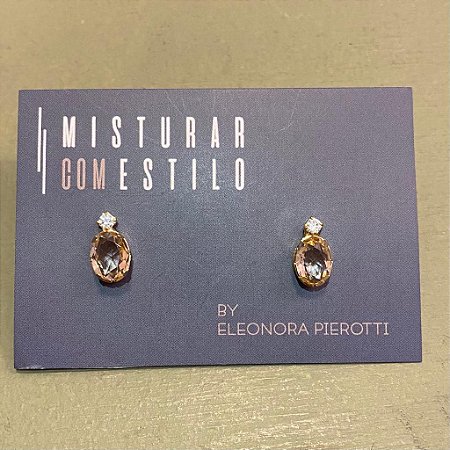 Brinco Oval com ponto de Zircônia P - Morganita