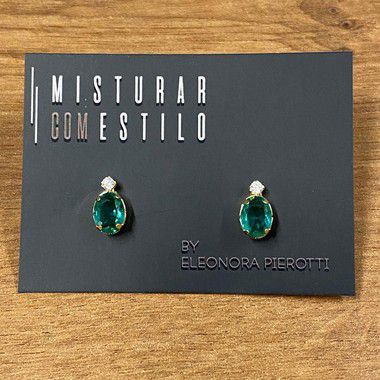 Brinco Oval com ponto de Zircônia P - Paraíba-Verde