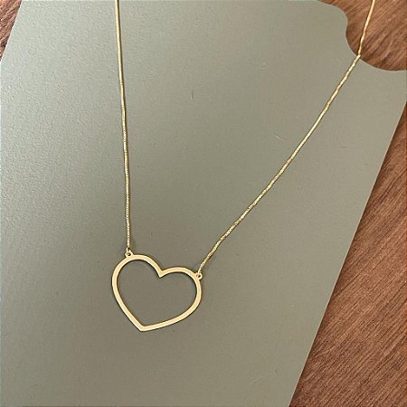 Colar Coração Vazado - G - Dourado