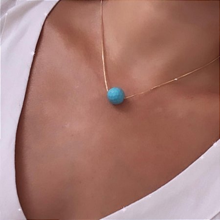 Colar Bola Turquesa - Dourado - Ajustável