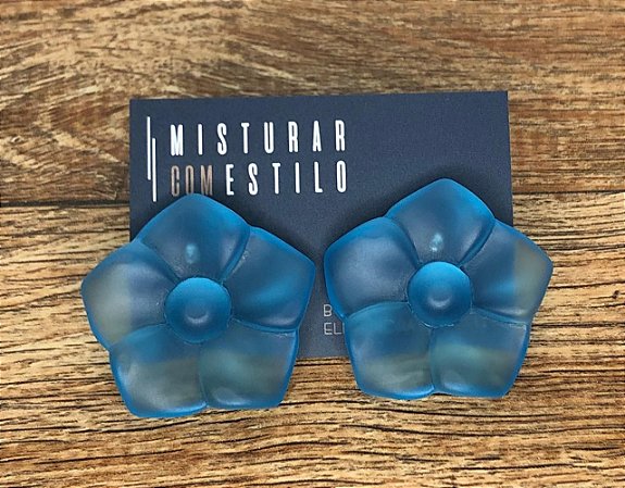 Brinco Flor de Resina - Fosco - Azul