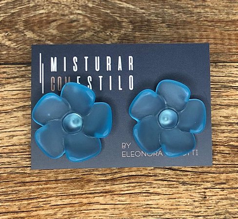 Brinco Flor de Resina Aberta Pequena - Fosco - Azul