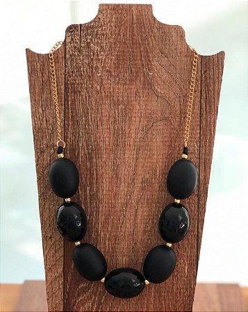 Colar Oval - Preto com Preto Fosco