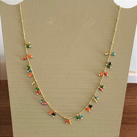 Colar Fernanda - Verde com Laranja - Curto
