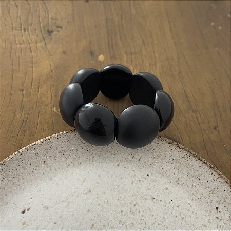 Bracelete de Bolas de Resina - Preto/Preto fosco