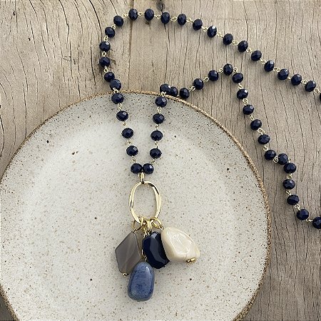 Colar Penca Cristais - Marinho