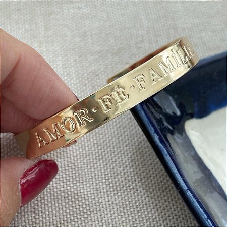 Bracelete - Amor, Fé, Família - Dourado Liso