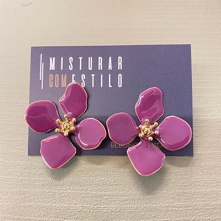 Brinco Flor Quatro Pétalas Grande - Uva