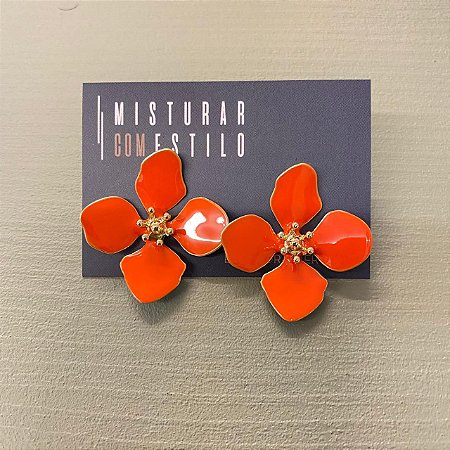 Brinco Flor Quatro Pétalas Grande - Laranja