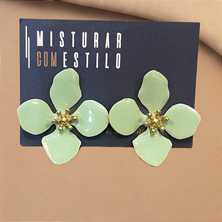 Brinco Flor Quatro Pétalas Grande - Verde Água