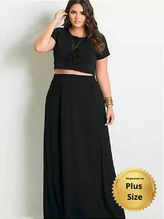 Conjunto Plus Size Saia  Longa e Cropped