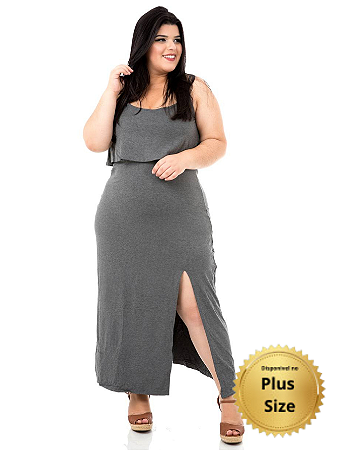 Vestido Feminino  Plus Size Longo Fenda e Babado (Disponível do G1 ao G4)