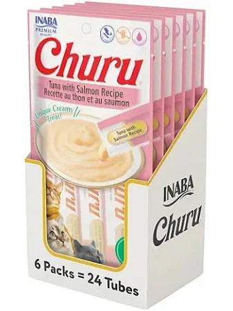 Churu Atum com Salmão para Gatos Caixa com 24 Tubos de 14g (6 Sachês)