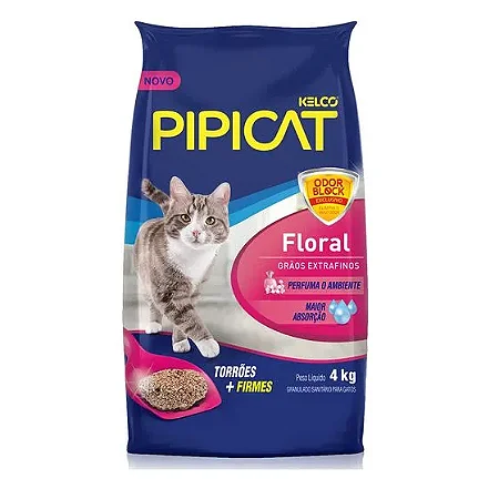Pipicat Floral 4kg – Areia Higiênica Perfumada para Gatos com Controle de Odores