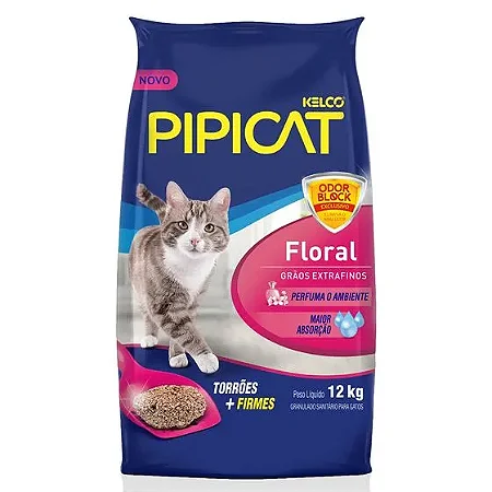 Pipicat Floral 12kg – Areia Higiênica Perfumada para Gatos com Controle de Odores