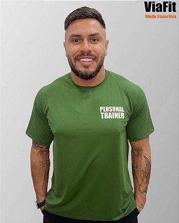 Camiseta Poliamida Personal Trainer Masculina Verde Militar