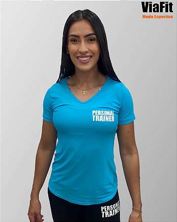 Baby Look Poliamida Personal Trainer Azul Céu