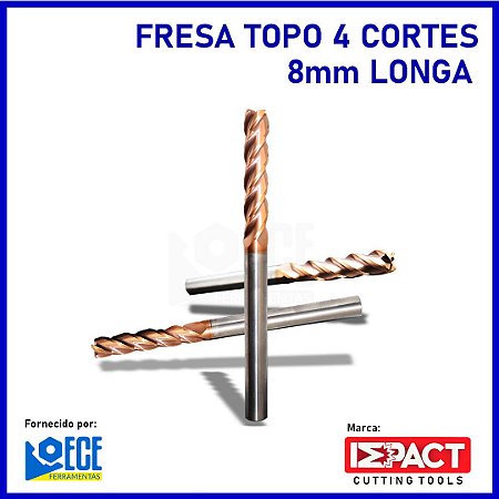 Fresa Reta Metal Duro 55HRC 4C 8mmx30x100 H8