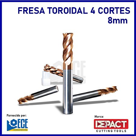 Fresa Toroidal Metal Duro 55HRC 4C R1.0 8mmx20x60 H8