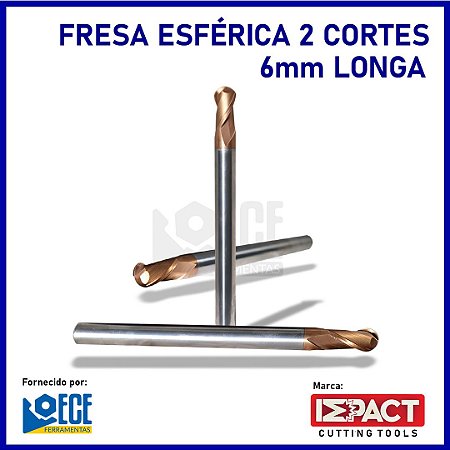 Fresa Esférica Metal Duro 55HRC 2C 6mmx15x100 H6