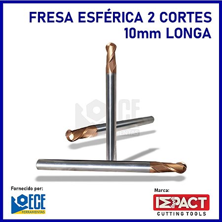 Fresa Esférica Metal Duro 55HRC 2C 10mmx20x100 H10