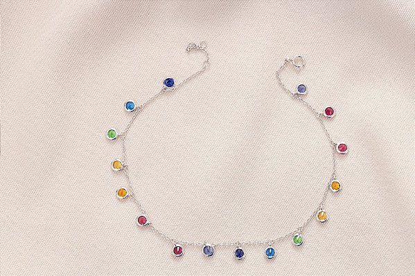 TORNOZELEIRA PRATA 925 BANHO DE RÓDIO ZIRCÔNIAS RAINBOW