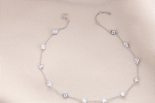 TORNOZELEIRA PRATA 925 BANHO DE RÓDIO ZIRCÔNAS BRANCA PENDURADAS