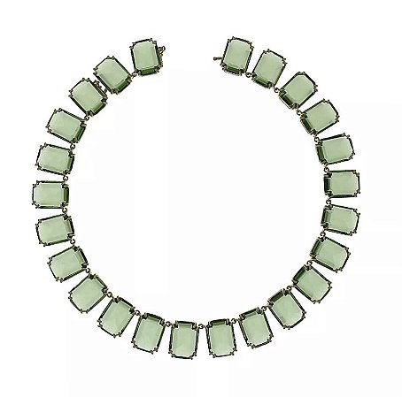 Max Colar em zircônias Na Cor Esmeralda Lima, banhado em Ouro 18k