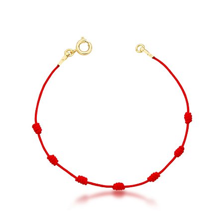 Pulseira Vermelha 7 Nós Sob Medida Banho de Ouro 18k.