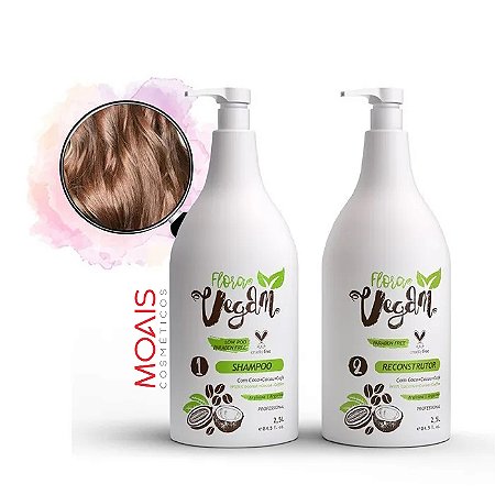 Kit Reconstrutor Vegano Flora Vegan Shampoo + Máscara 2,5 Litros - Flo -  https://moaiscosmeticos.com.br