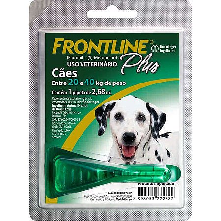 Frontline Plus Antipulgas e Carrapatos para Cães 20 a 40 Kg