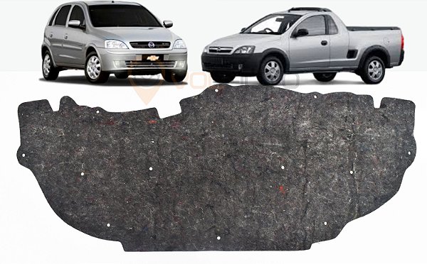 Forro Manta Acústica do Capô Chevrolet Corsa Montana 2003 2004 2005 2006 2007 Automotiva Isolante Adesivado com Presilhas Modelo Original