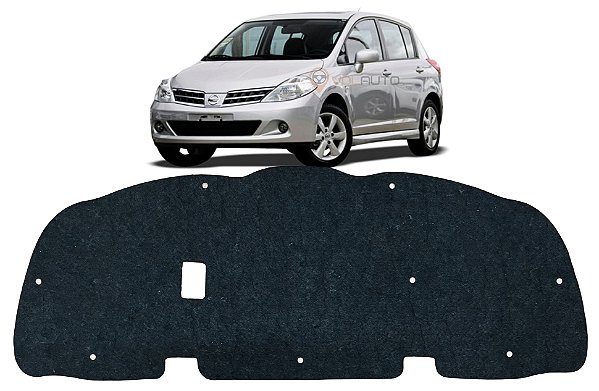 Forro Manta Acústica do Capô Nissan Tiida 2007 2008 2009 2010 2011 2012 2013 2014 Automotiva Isolante Adesivado com Presilhas Modelo Original