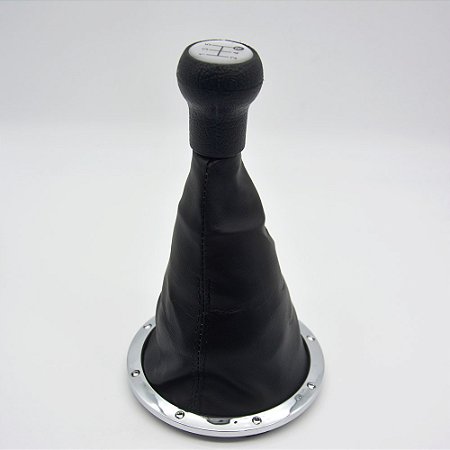 Kit Coifa de Alavanca Com Manoplas de Câmbio Carro Volkswagen Gol G3 1999-2005 Com Bola / RESINA PRATA / Cor: PRETO (C/ ARO CROMADO)