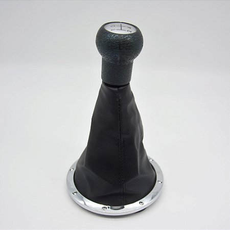 Kit Coifa de Alavanca Com Manoplas de Câmbio Carro Volkswagen Gol G3 1999-2005 Com Bola / Cor: PRETO COM ARO CROMADO - LENTE PRATA