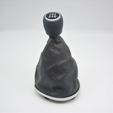 Kit Coifa de Alavanca Com Manoplas de Câmbio Carro Fiat Novo Palio 2012-2017 Com Base Prata Com Bola Cinza / Cor: CINZA - ANEL CROMADO