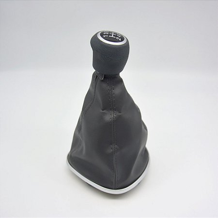 Kit Coifa de Alavanca Com Manoplas de Câmbio Carro Fiat Novo Palio 2012-2017 Com Base Prata Com Bola Cinza / Cor: CINZA - ANEL PRATA
