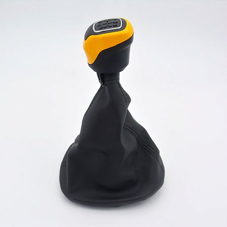 Kit Coifa de Alavanca Com Manoplas de Câmbio Carro Fiat Mobi 2016-2021 Com Base Com Bola Preta / Cor: PRETA - ACABAMENTO AMARELO
