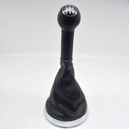Kit Coifa de Alavanca Com Manoplas de Câmbio Carro Ford Ecosport 2003-2011 Com Aro Cromado Com Bola / Cor: PRETO - LENTE PRATA
