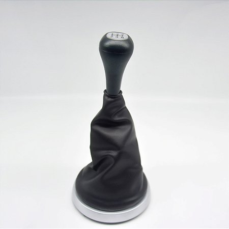 Kit Coifa de Alavanca Com Manoplas de Câmbio Carro Ford Fiesta 2003-2011 Com Aro Prata Com Bola / Cor: PRETA - RES. PRATA