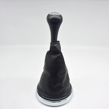 Kit Coifa de Alavanca Com Manoplas de Câmbio Carro Ford Fiesta 2003-2011 Com Aro Cromado Com Bola Preta / Cor: PRETA - LENTE PRATA