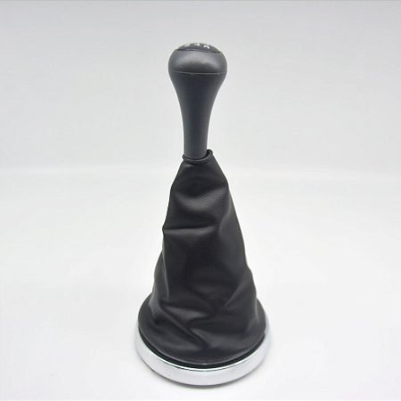 Kit Coifa de Alavanca Com Manoplas de Câmbio Carro Ford Fiesta 2003-2011 Com Aro Cromado Com Bola Cinza / Cor: PRETA - LENTE PRETA