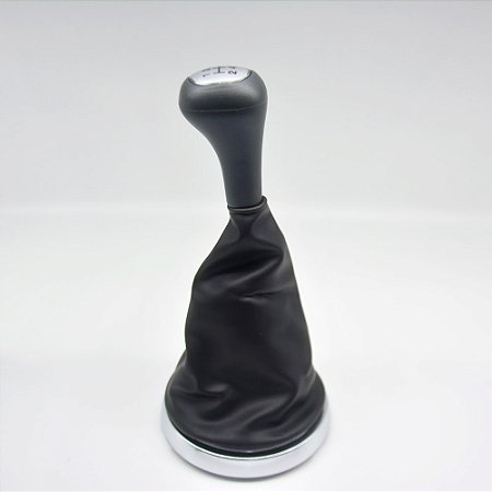 Kit Coifa de Alavanca Com Manoplas de Câmbio Carro Ford Fiesta 2003-2011 Com Aro Cromado Com Bola Cinza / Cor: PRETA - LENTE PRATA
