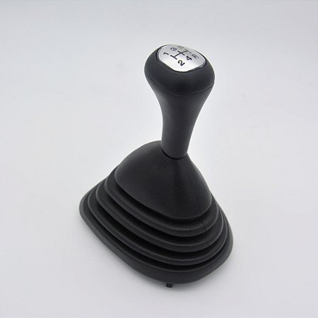 Kit Coifa de Alavanca Com Manoplas de Câmbio Carro Ford Fiesta Street 2001-2006 / Courier 2001-2013 Com Base Com Bola Preta / Cor: PRETA - LENTE PRATA