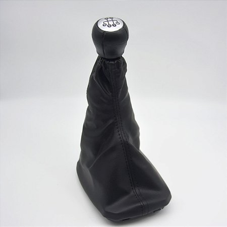 Kit Coifa de Alavanca Com Manoplas de Câmbio Carro Chevrolet Vectra 1997-2005 5M Com Base Com Bola / Cor: PRETO - LENTE PRATA
