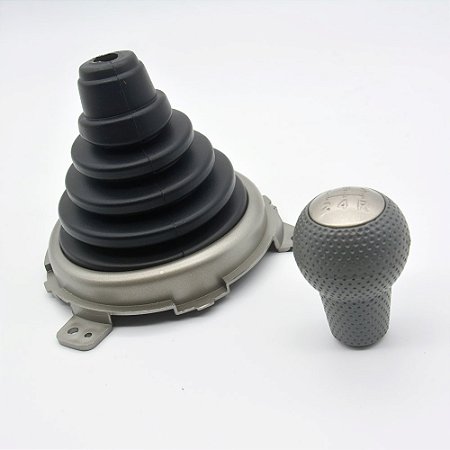 Kit Coifa de Alavanca Com Manoplas de Câmbio Carro Honda FIT 2003-2008 Sanfonada Com Base CINZA / Cor: PRETA - BOLA CINZA
