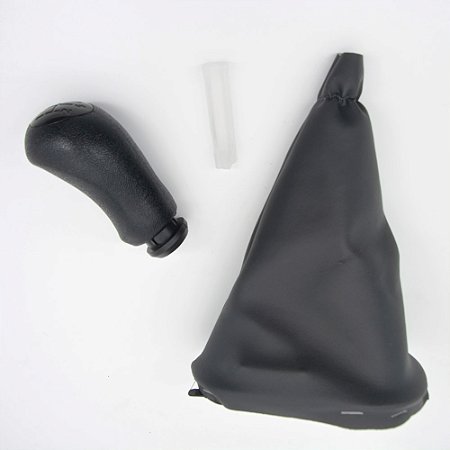 Kit Coifa de Alavanca Com Manoplas de Câmbio Carro Renault Logan 2007-2013 / Sand 2007-2014 PRETA Com Base Com Bola Preta Com Bucha / Cor: TAMPA PRETA