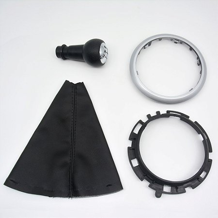 Kit Coifa de Alavanca Com Manoplas de Câmbio Carro Citroen C3 2004-2012 Sem Base PRETO Com Bola CROMADA / Cor: PRETO