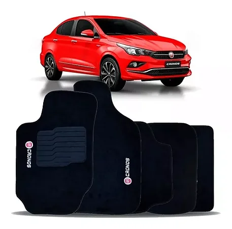 Jogo De Tapetes Fiat Cronos 2018 Carpete Preto Logo Bordado