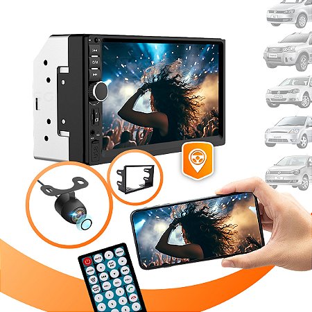 Kit Central Multimidia Mp5 Espelhamento Android Ios + Moldura Universal + Camera De Ré